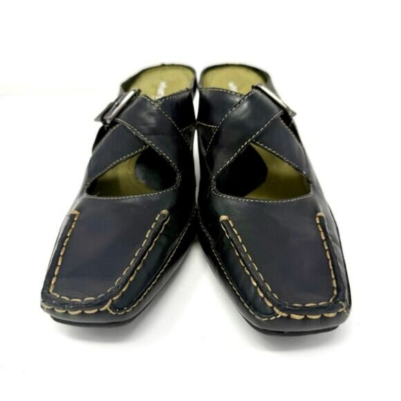 Vintage Y2K What's What Square Toe Heeled Mules 9 Buckle, Moc Stitch New In Box! - Picture 2 of 6